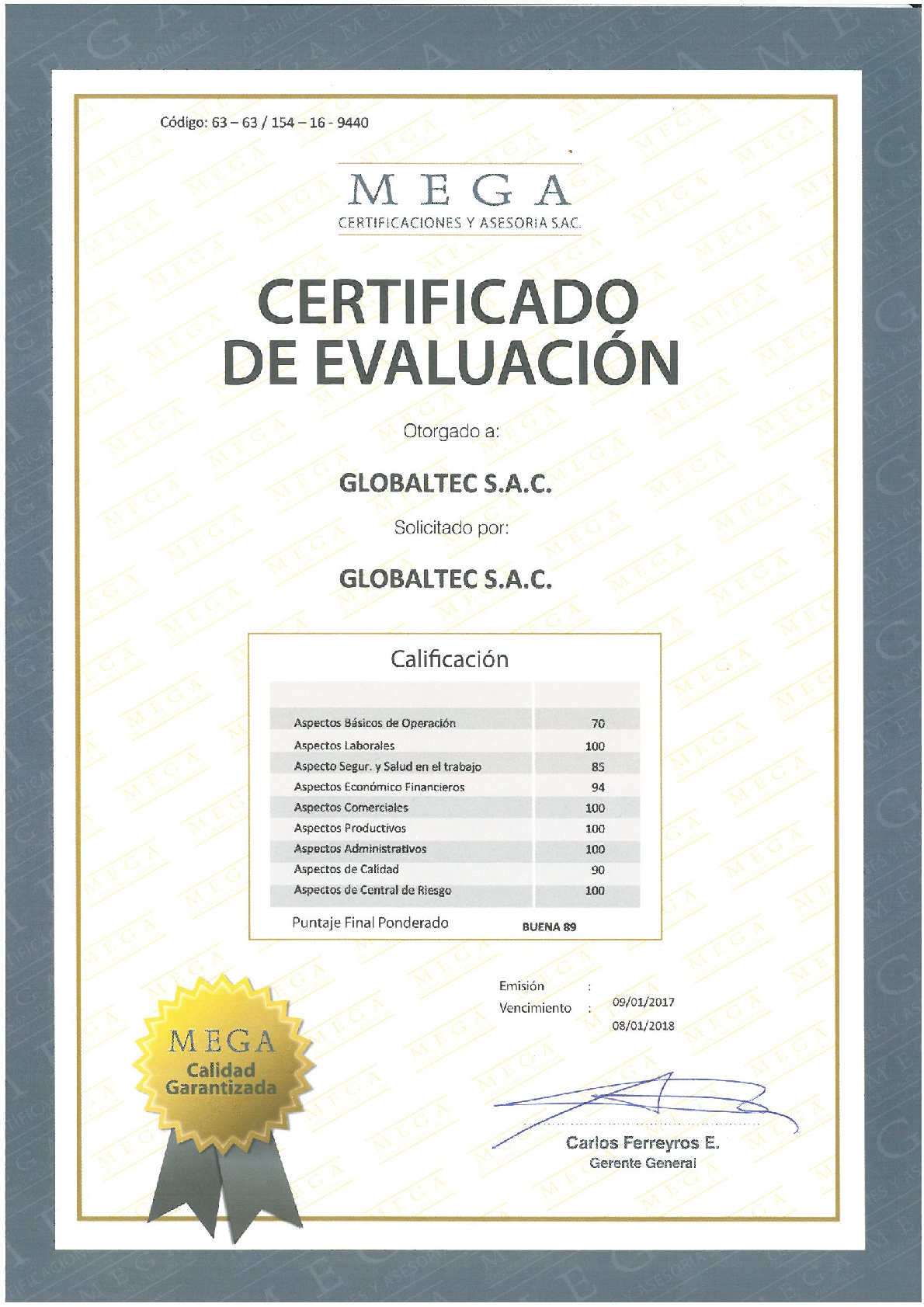 foto de Certificado Mega Certificaciones 