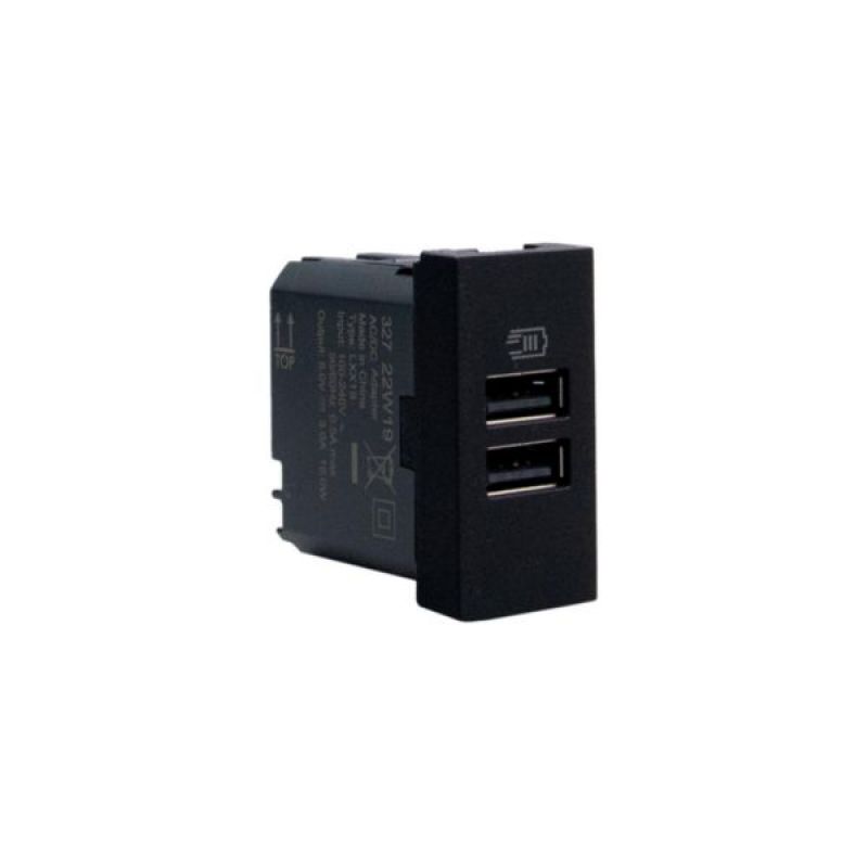 CARGADOR USB TIPO A+A 3A 15W MATIX GO 1 MODULO NEGRO - JB4191AA - TICINO