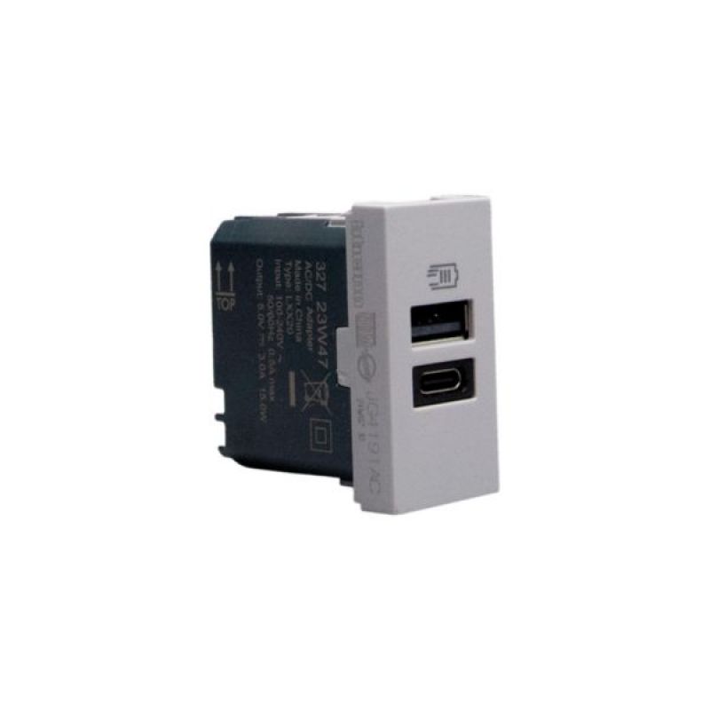 CARGADOR USB TIPO A+C 3A 15W MATIX GO 1 MODULO GRIS - JG4191AC - TICINO