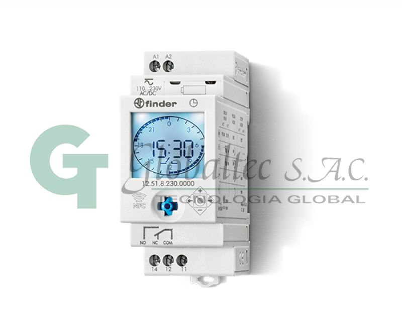 INTERRUPTOR HORARIO DIGITAL DIARIO/SEMANAL,01 CONT,16A, BOB. 110-230VAC [12.51.8.230.0000]-FINDER