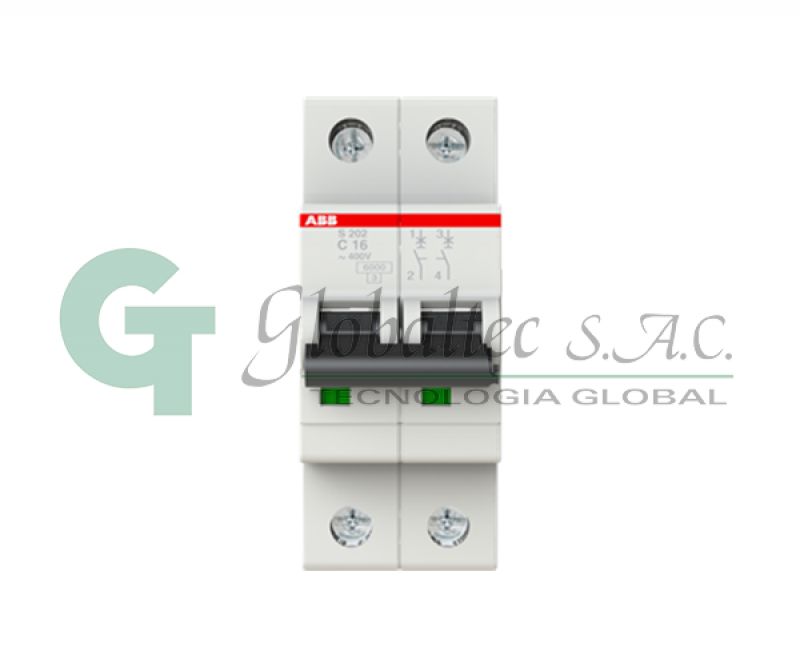 INTERRUPTOR TERMOMAGNETICO 2X16A 20KA/230V 10KA/380V S202-C16 RIEL- 2CDS252001R0164 - ABB