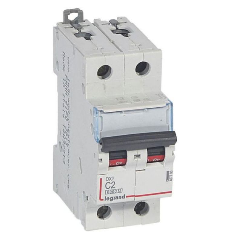 INTERRUPTOR TERMOMAGNETICO P/RIEL DIN DX3-6000 2X2A CURVA C 25KA/230VAC - [407793] - LEGRAND