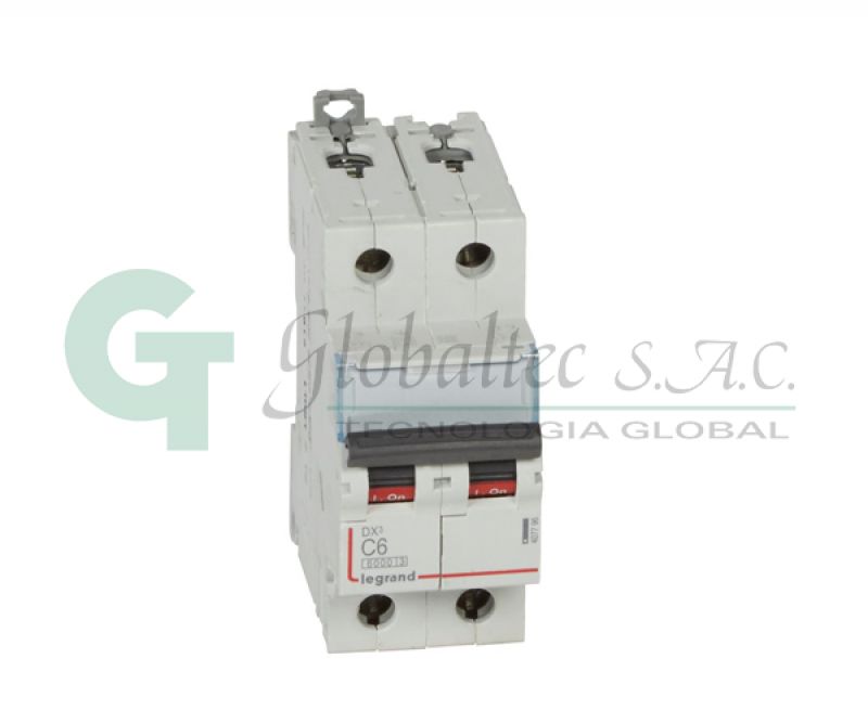 INTERRUPTOR TERMOMAGNETICO P/RIEL DIN DX3-6000 2X6A CURVA C 25KA/230VAC - 407796 - LEGRAND