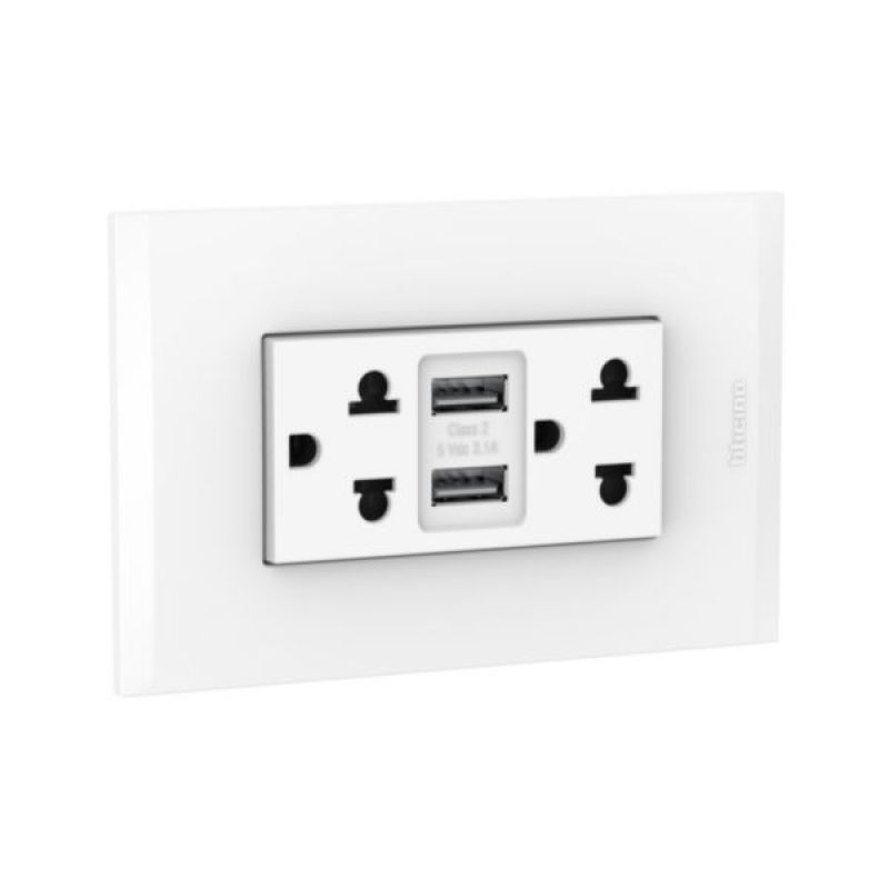 TOMA 2X16A+T UNIV.+2 USB TIPO A BLANCO C/PLACA BLANCO MODUS 4 -AH2375USBEB- TICINO